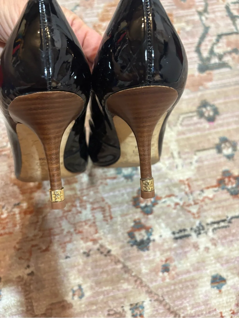 Tory Burch Black Patent Leather Peep-Toe Heels